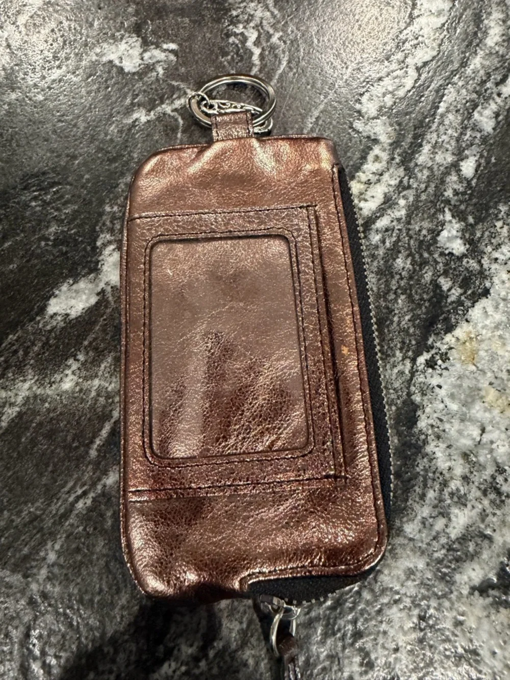 Brighton Metallic Bronze and Fuchsia Zip ID/Card Wallet